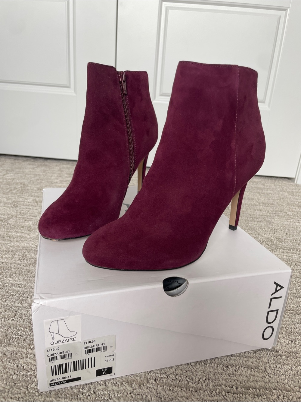 ALDO Quezaire Deep Wine Suede Ankle Booties